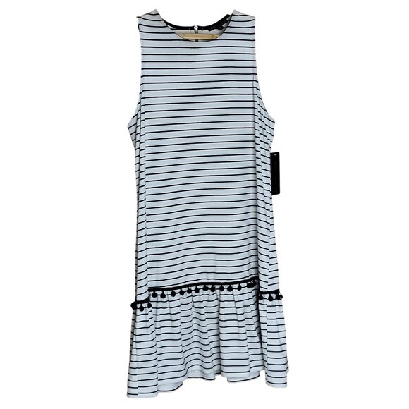 City Triangles Y2K Striped Sleeveless Dress With Pom-Pom Hem Size Medium - Picture 1 of 7